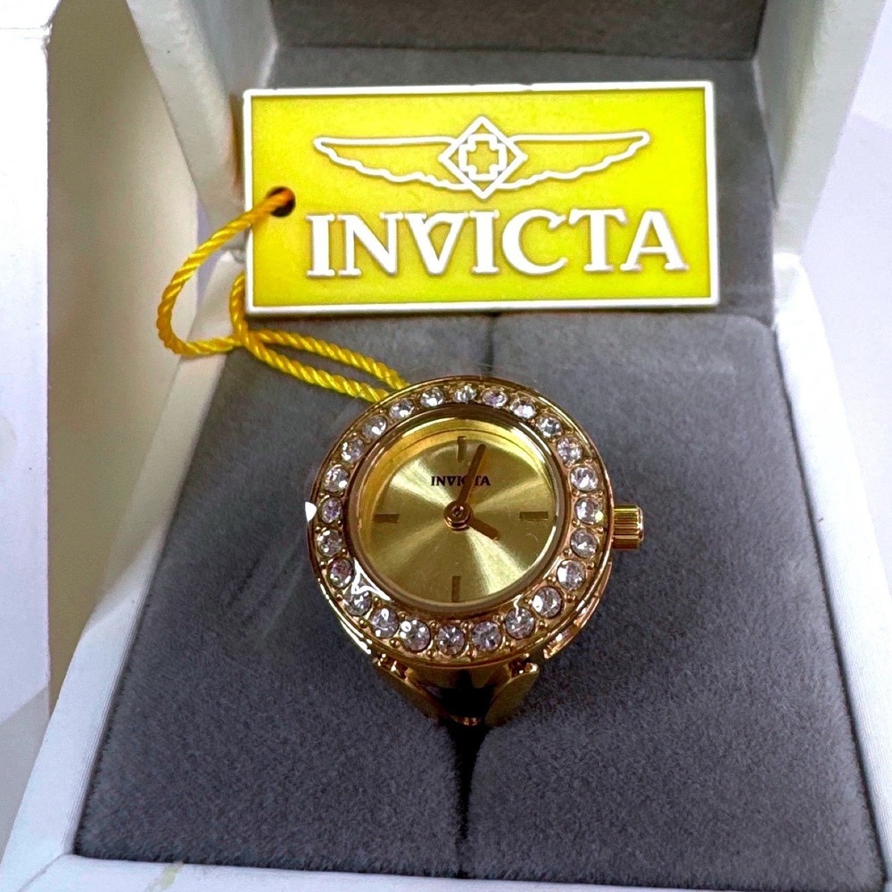 Invicta Angel Ring Watch Womens Gold New Crystal Bezel 234804 Adjustable